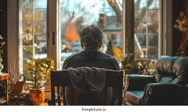 Man Sitting in a Chair Looking Out a Window