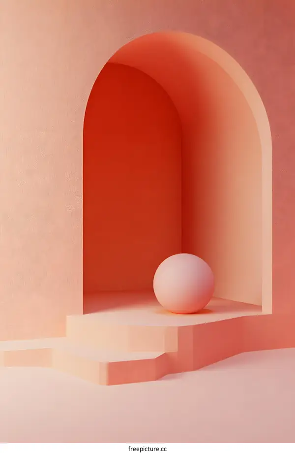 Abstract Minimalist Archway with Sphere in Coral Color