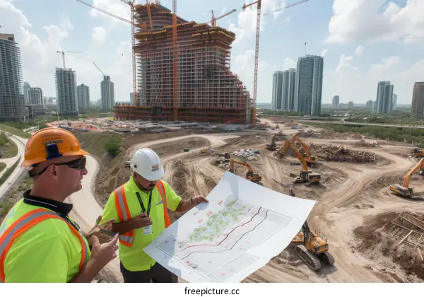 Construction workers at a building site