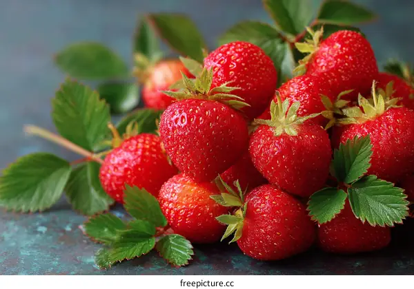 Freshly picked strawberries in a close-up view