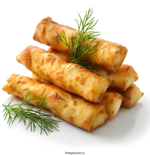 Crispy fried spring rolls with fresh dill