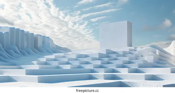 Abstract White Geometric Structure with Sky Background