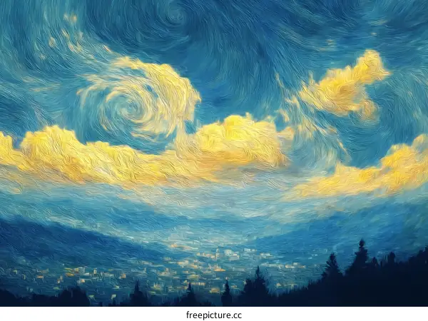 Impressionistic Sky Over Cityscape