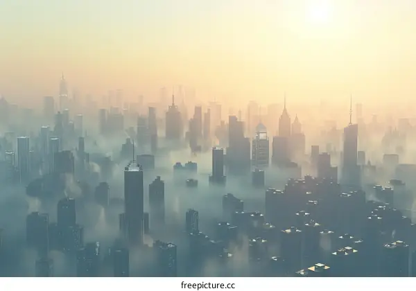 Cityscape in the Fog at Sunrise