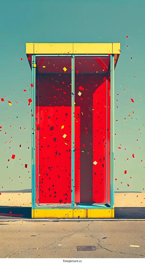 Glass Structure with Red Interior and Confetti