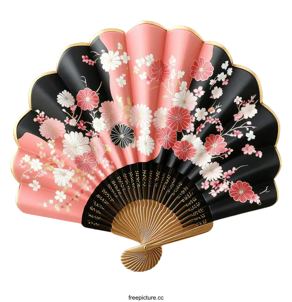 [Transparent Background PNG]Beautiful Japanese Decorative Fan with Floral Design