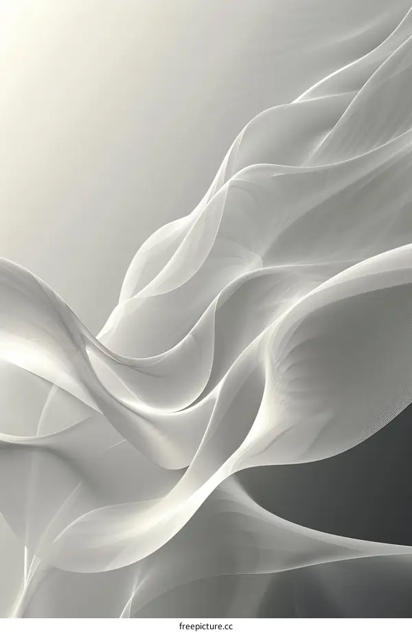 White Flowing Silk-Like Abstract Waves on a White and Gray Background