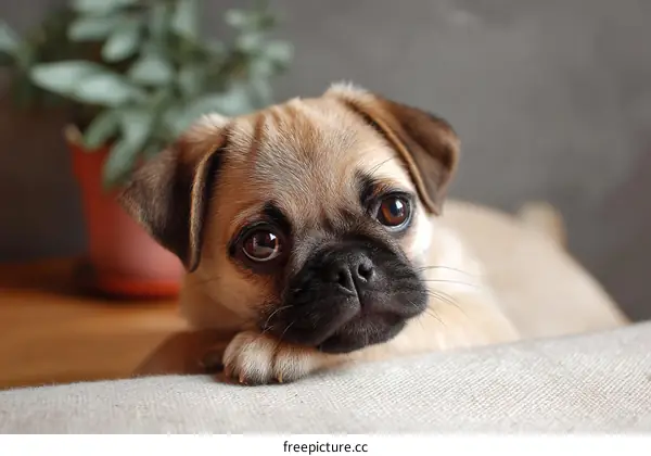 Adorable Puppy Close-up on a Sofa