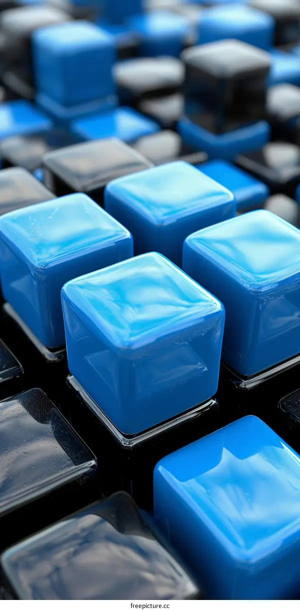 Blue and black glossy cubes background