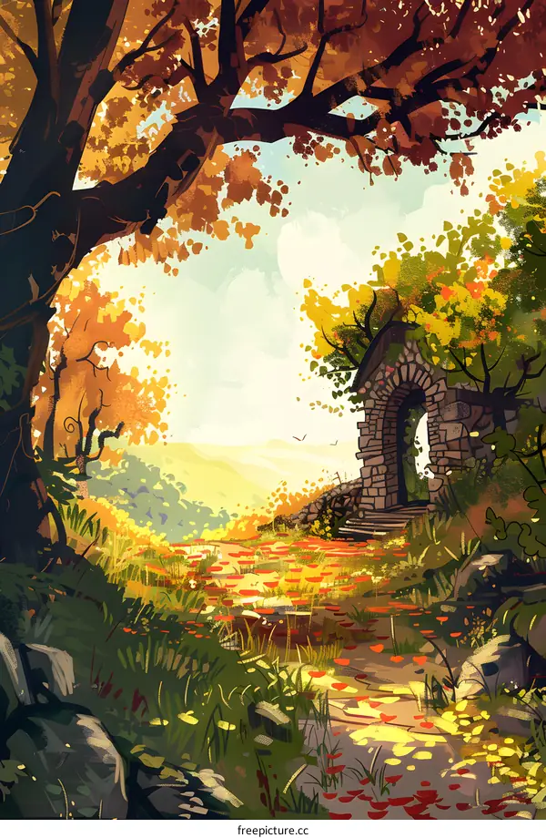 Autumn Landscape With Stone Archway