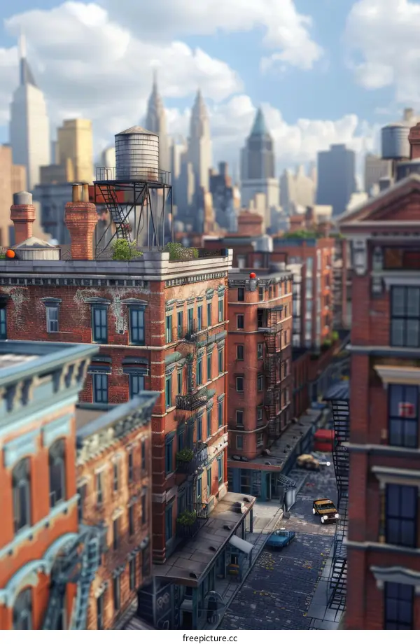 Cityscape with Tall Buildings and Water Tower