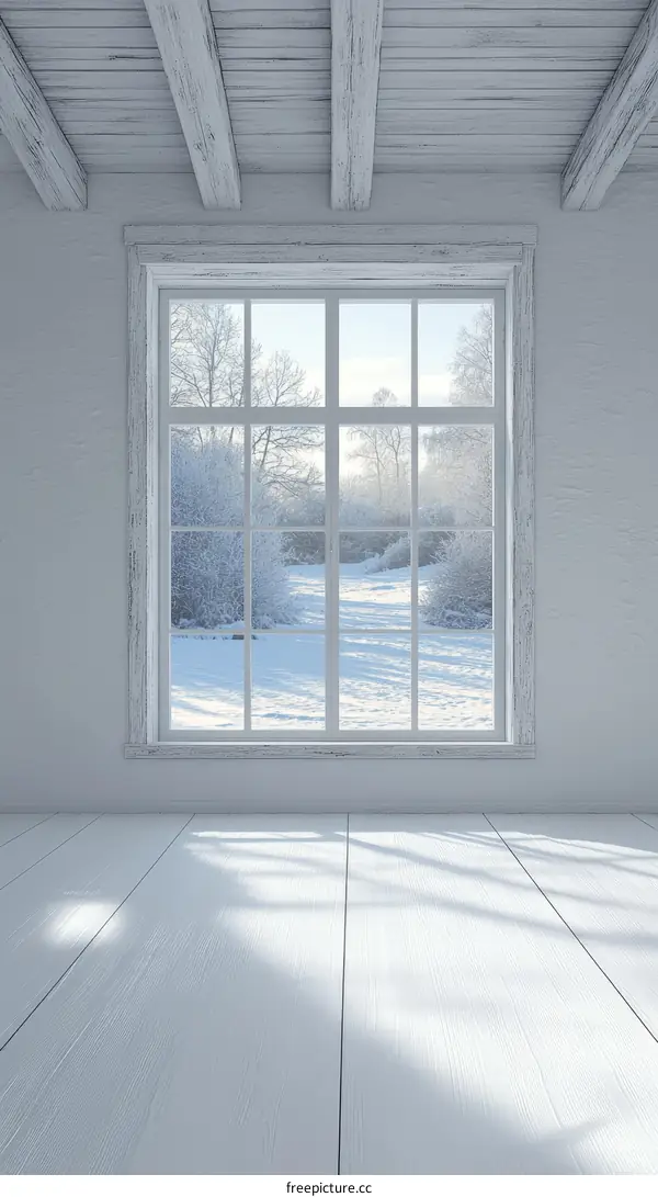 Winter Scene in a White Wooden Room