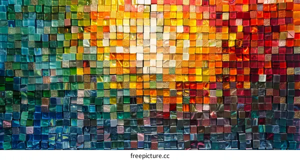 Colorful mosaic wall tiles in the shape of squares