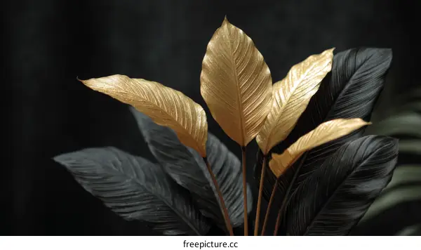 Golden leaves on a dark background