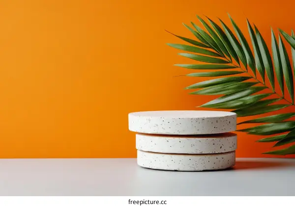 Modern Minimalist Product Display Platform with Tropical Leaf