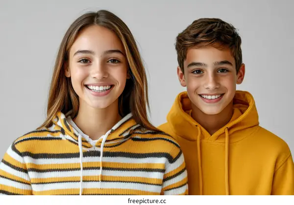 Two Teenagers Smiling Close-Up Portrait