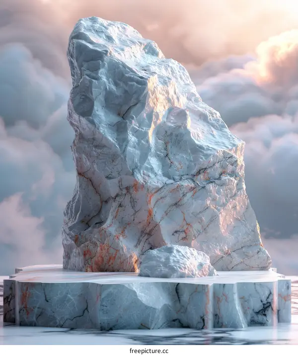 Abstract Marble Rock Formation in a Cloudy Sky