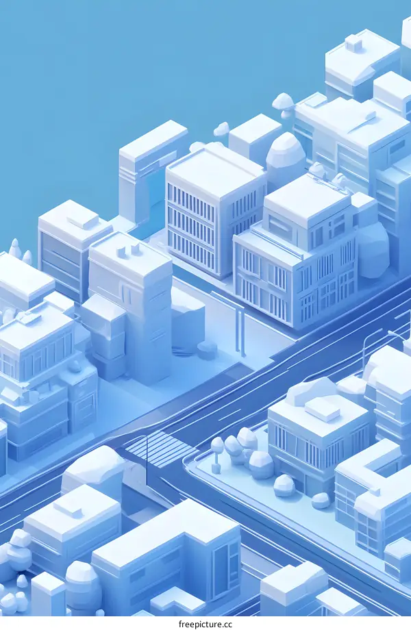 Low Poly Cityscape 3D Model Blue Background