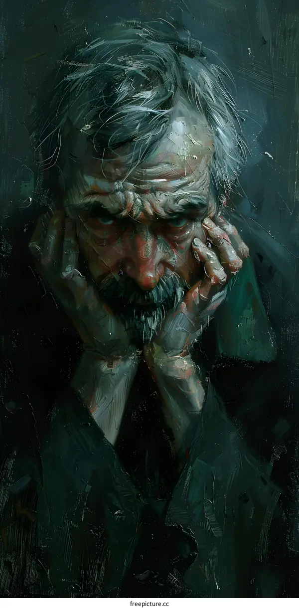 Oil Painting Portrait of an Elderly Man With Gray Hair and a Beard