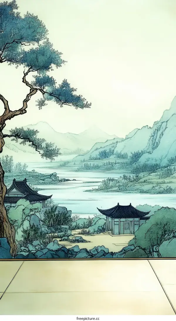 Traditional Chinese Landscape Painting Illustration