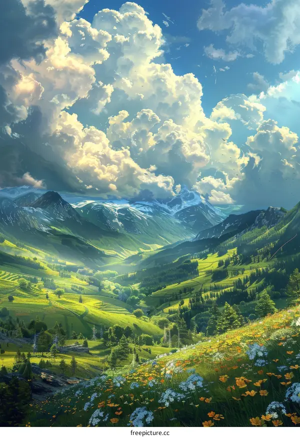 A Stunning Mountain Valley Landscape Illustration