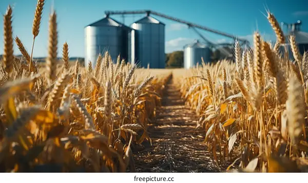 Golden Wheat Field with Grain Elevators