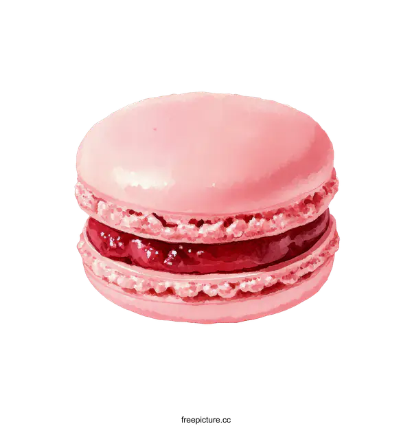 [Transparent Background PNG]Watercolor Illustration of a Pink Macaron