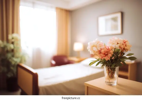 Hospital Room with Flowers and Soft Light