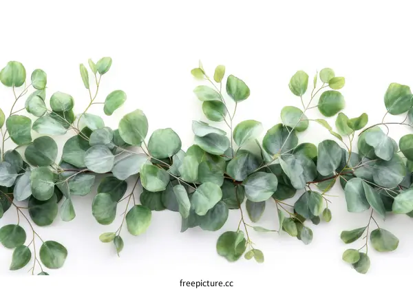 A beautiful arrangement of eucalyptus leaves on a white background