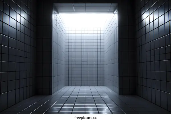 3D Rendered Light Room With White Tiles