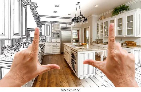 Kitchen Design Visualisation with Hands Framing