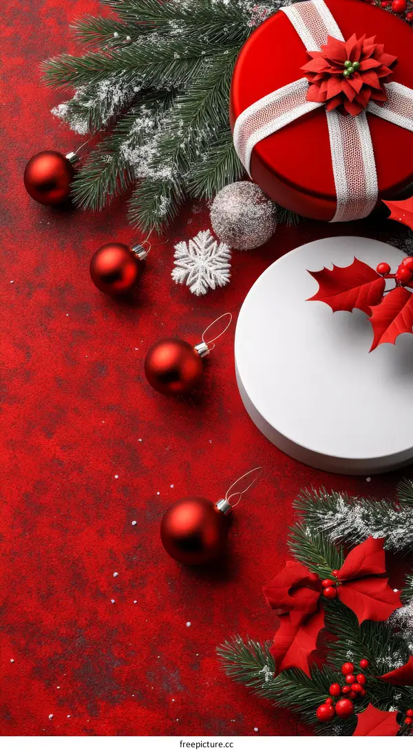 Christmas Decoration Background with Red Ornaments