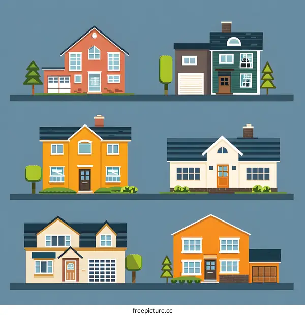 Set of Flat Design Homes Illustrations