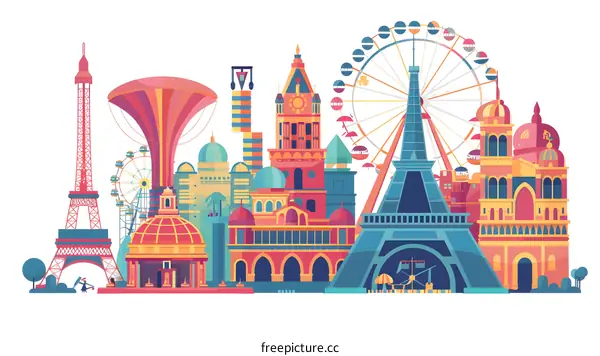 Colorful Illustration of Famous Landmarks Around The World