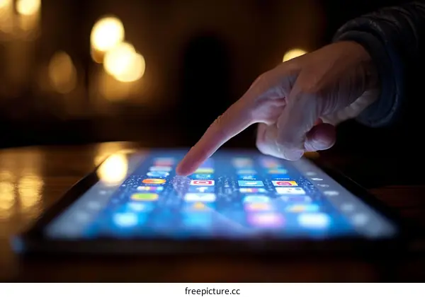 Person using a tablet in low light
