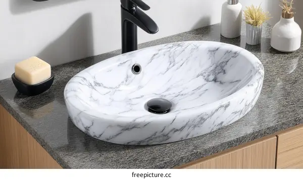 Oval White Marble Bathroom Sink