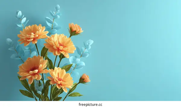 Vibrant Floral Arrangement on a Teal Background