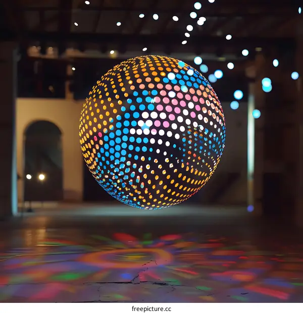 Colorful Disco Ball Hanging In A Room