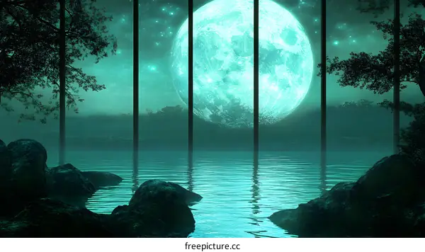 Mystical Moonlit Night with Stars and a Tranquil Lake