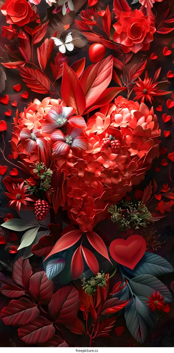 A heart made of red flowers