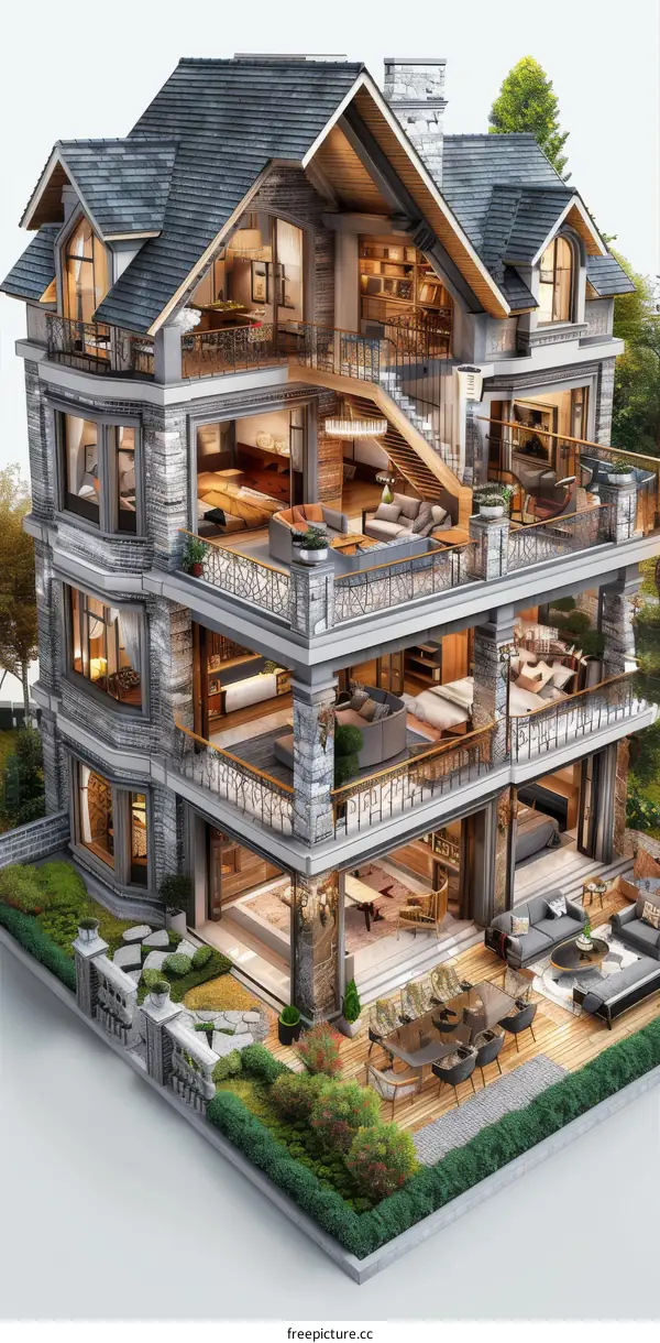 Luxury Mansion Interior and Exterior Design Illustration