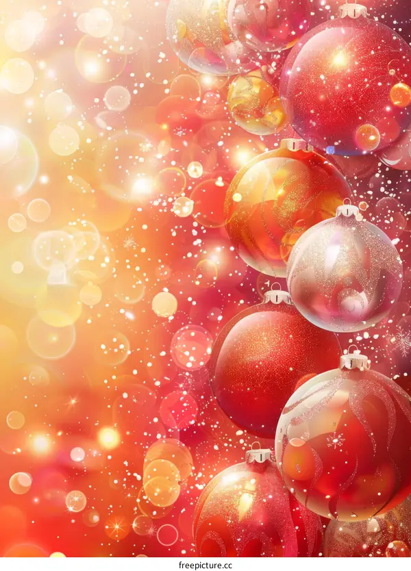 Festive Christmas Decorations: Red & Gold Ornaments, Lights & Snowflakes