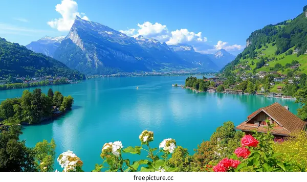 Swiss Lake Scenery with Mountains and Towns