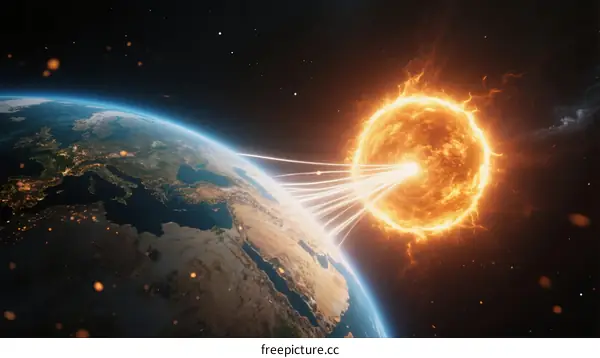 Solar Flare Eruption and Earth's Atmosphere Interaction