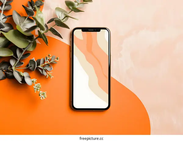 Orange and Beige Minimalist Phone Mockup with Plant