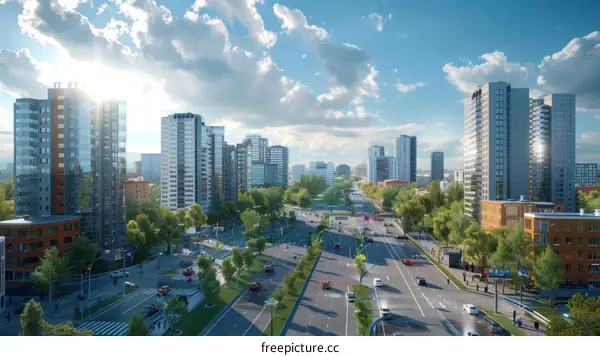 Vibrant Urban Cityscape with Modern Architecture and Infrastructure