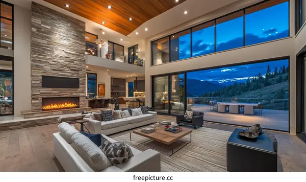 Modern Luxury Living Room with Mountain View