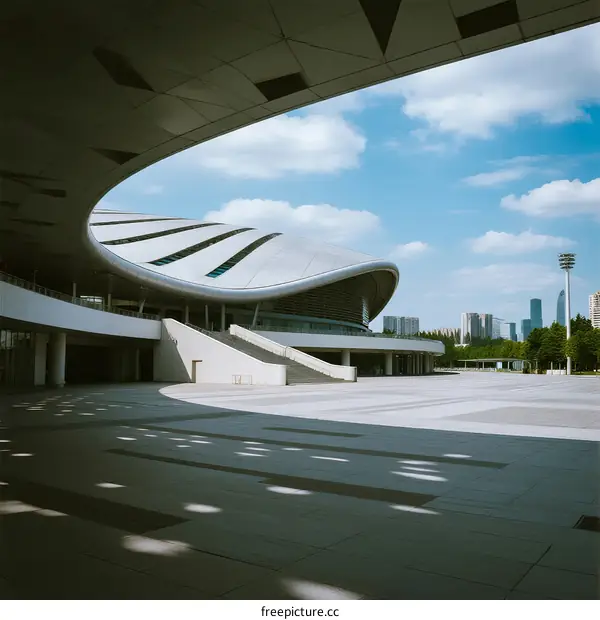 Modern Architectural Structure with Curved Roof and Open Space