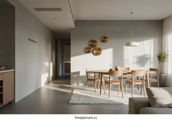 Modern and minimalistic living room with dining area