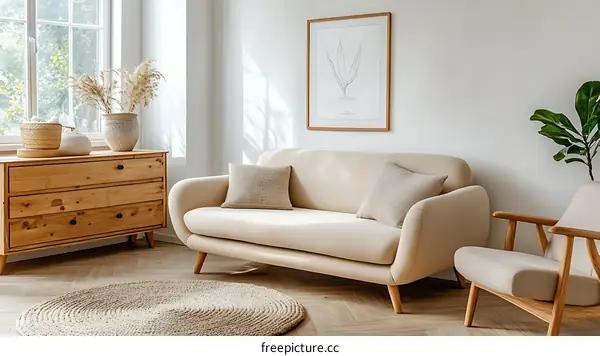 Cozy Beige Living Room with Wooden Furniture